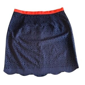 Pixley Navy Blue Laser Cut Scalloped Hem Skirt Orange Waistband Size M